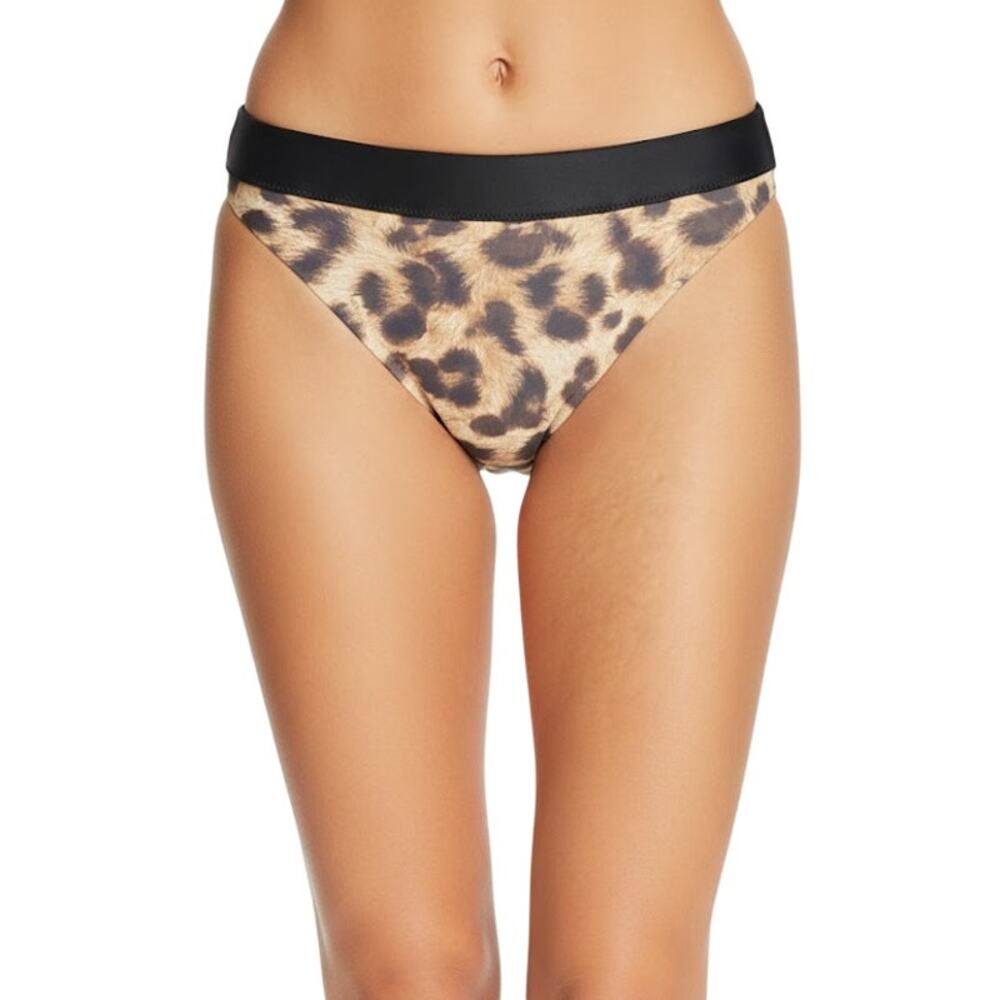 PILYQ High Waist Cheetah Print Bikini Bottoms Gold Logo Women Small NWT